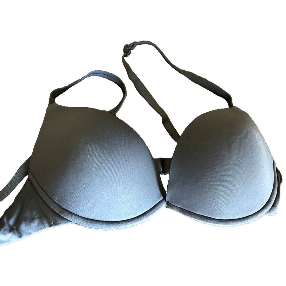 Intimissimi Monica VS Deep Plunge Push Up Bra 36C Underwire Foam Cup Opaque Gray